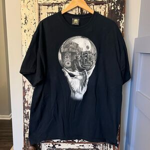 Exact Science vintage men’s turntable speakers music sketch tshirt. XXL.